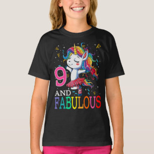 Kids Girls 9h Birthday Unicorn Fabulous 9 Years Ol T-Shirt