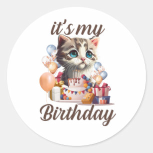Kids Girls Birthday Outfit Cat Classic Round Sticker