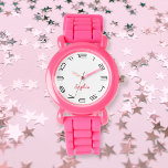 Kids Girls Modern Chic Pink Custom Name Monogram<br><div class="desc">Custom, personalised, kids girls fun cool stylish modern trendy chic pink silicone strap, plastic case, wrist watch. Simply type in the name, to customise. Go ahead create a wonderful, custom watch for the lil princess in your life - daughter, sister, niece, grandaughter, goddaughter, stepdaughter. Makes a great custom gift for...</div>