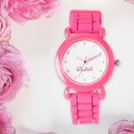 Kids Girls Modern Cute Pink Custom Name Monogram Watch<br><div class="desc">Custom, personalised, kids girls cute fun pretty chic cool girly pink silicone strap, plastic case, wrist watch. Simply type in the name, to customise. Go ahead create a wonderful, custom watch for the lil princess in your life - daughter, sister, niece, grandaughter, goddaughter, stepdaughter. Makes a great custom gift for...</div>