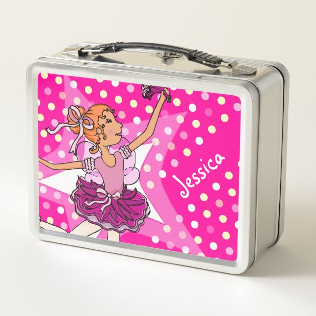 Kids girls named ballerina girl red pink lunch box (Back)