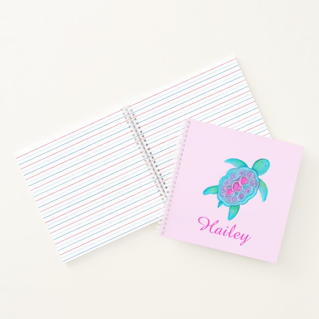 Kids girls named colourful turtle pink  notebook (Inside)