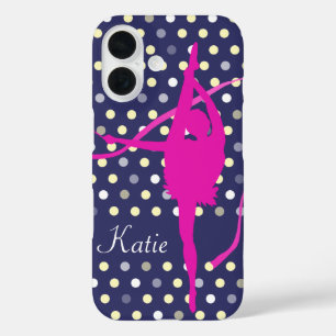 Kids girls named gymnast polka dot pink iPhone 16 case