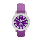 Kids girls purple & white full name wrist watch