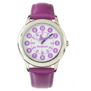 Kids girls purple & white personalised wrist watch