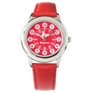 Kids girls red & white add your name wrist watch