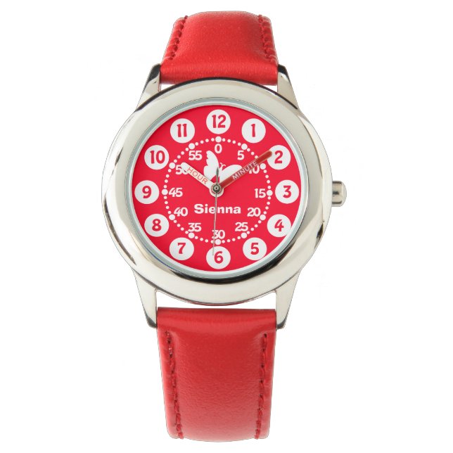 Kids girls red & white add your name wrist watch (Front)