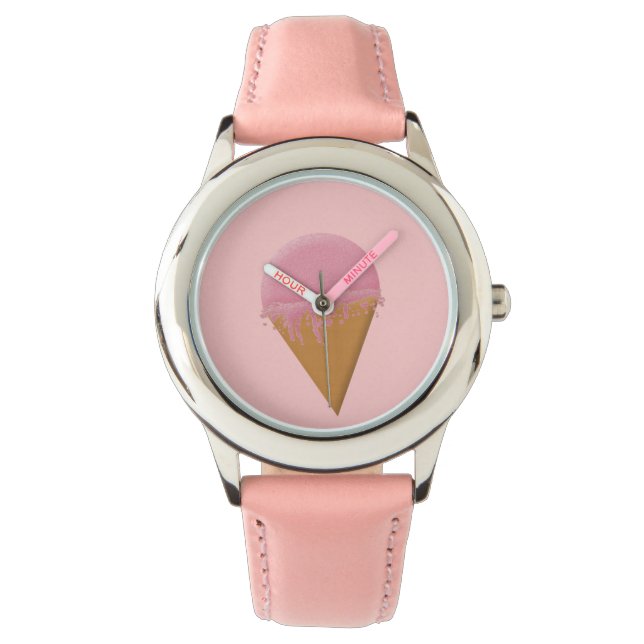 Kids Girls Strawberry Ice Cream Cone Watch Pink (Front)