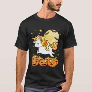 Kids Girls Unicorn Halloween Jack O Lantern Moon P T-Shirt