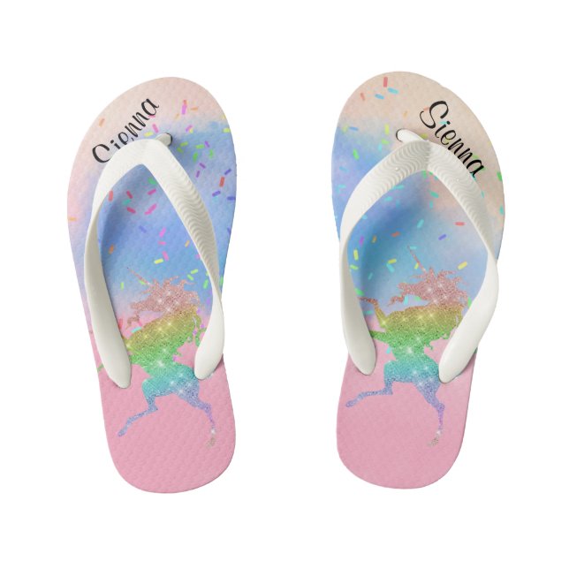 Kids Glitter Unicorn Personalised Flip flops (Footbed)