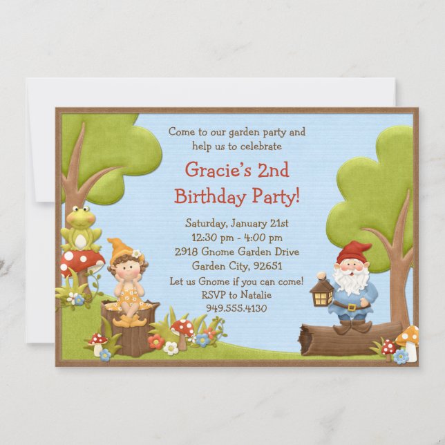 Kids Gnome Birthday Party Invitation (Front)