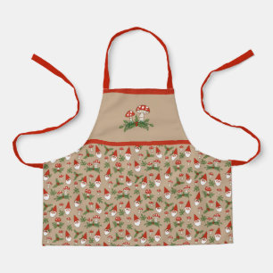 Kids' Gnomes and Mushrooms on Tan Woodland Holiday Apron