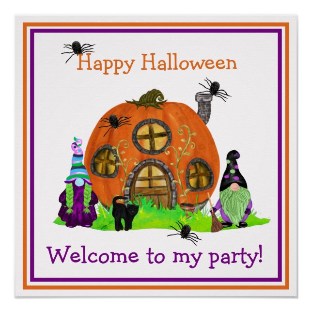 Kids Gnomes Halloween Welcome To My Party Poster (Front)
