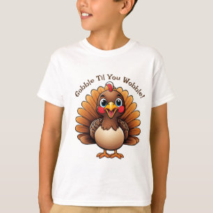 Kids "Gobble Til You Wobble" T-Shirt with Turkey