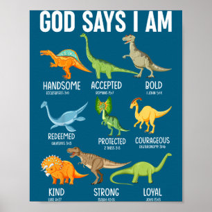 Kids God Says I Am Dinosaur Funny Dino Kids Boys B Poster