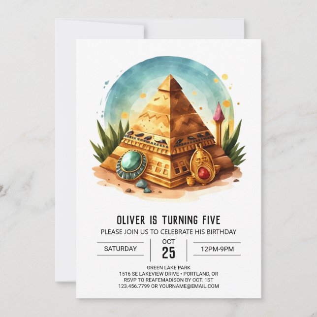 Kids Gold Pastel Pyramids Birthday Invitation (Front)
