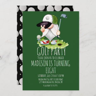 Kids Golf Balls Gnome Birthday Party Invitation