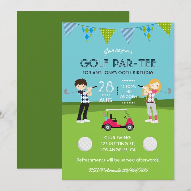 Kids Golf Theme Birthday Party Customised Invitation (Front/Back)