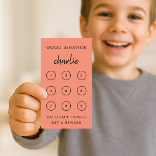 Kids Good Behaviour   Coral Pink Reward Punch Card