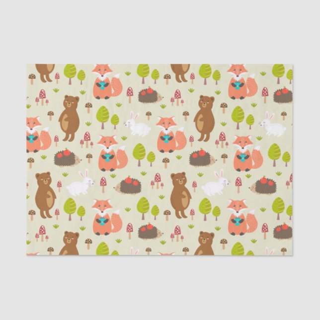 Kids Good Morning Forest Animals Fox Bear Bunny Tissue Paper (Front)