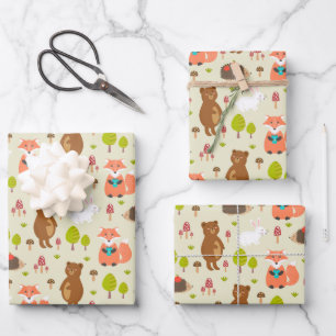 Kids Good Morning Forest Animals Fox Bear Bunny Wrapping Paper Sheet