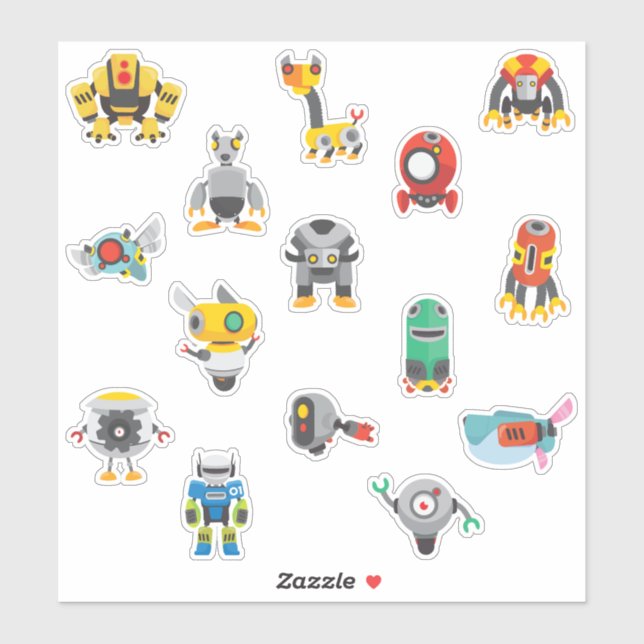 Kids Goofy Cartoon Robots Sticker (Sheet)