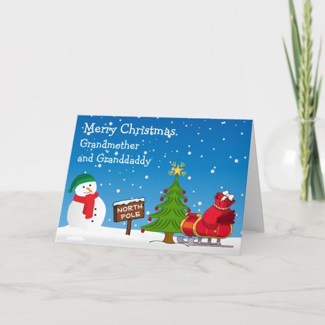 Kids Grandparent Christmas Tree North Pole Snowman Card (Front)