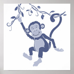 Kids graphic blue monkey poster