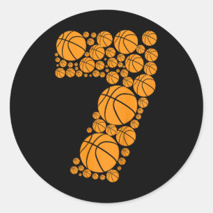 Kids Graphic Bysketbyll 7th Birthday Boys 7 Years  Classic Round Sticker
