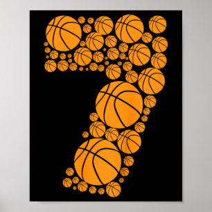 Kids Graphic Bysketbyll 7th Birthday Boys 7 Years Poster