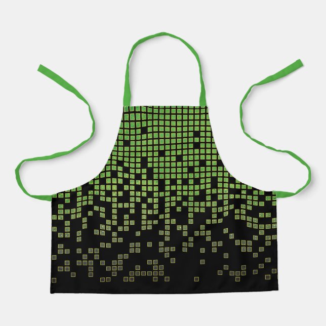 Kids Green Black Raining 8-bit Computer Pixels Apron (Front)
