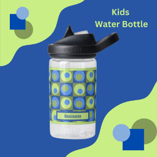 Kids Green Blue Personalised Dot Square Theme Water Bottle