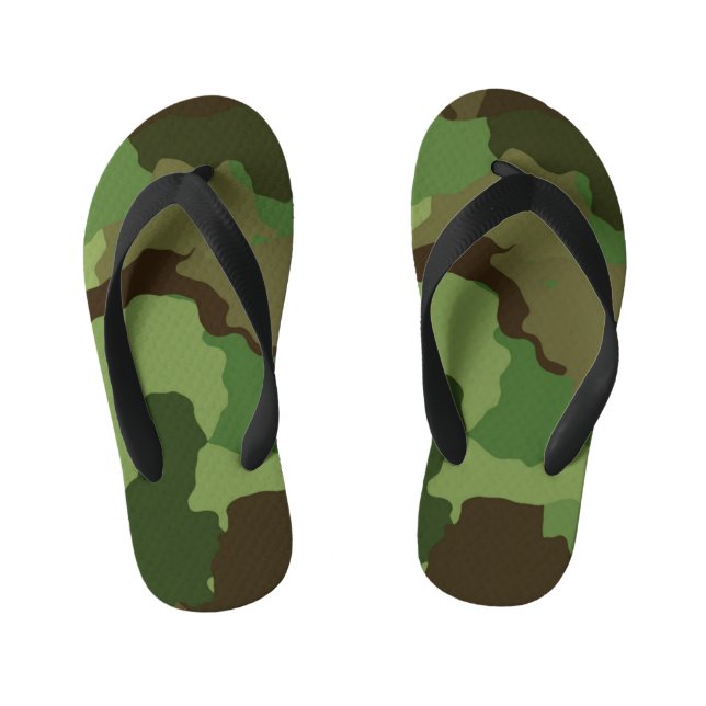 Kids Green Camouflage Flip Flops (Footbed)