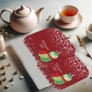 Kid's Green Christmas Owl Red Party Decorative Fun Paper Plate