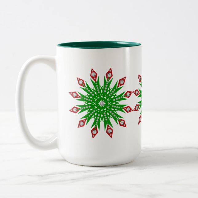 Kid's Green Christmas Snowflakes Party Mug (Left)