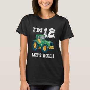 Kids Green Farm Tractor 12th Birthday Party 12 Yea T-Shirt