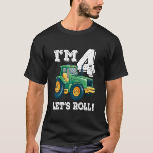 Kids Green Farm Tractor 4th Birthday Party 4 Year T-Shirt