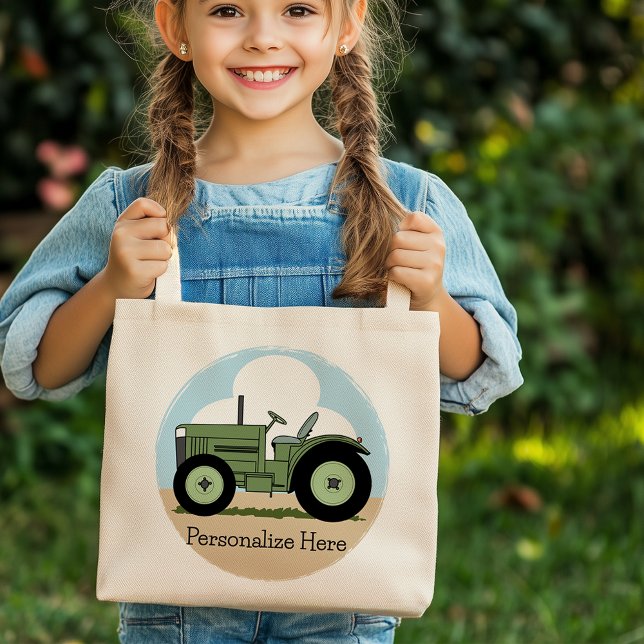 Kids Green Farm Tractor Cute Personalised Tote Bag (Kids Green Farm Tractor Cute Personalized Tote Bag)