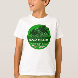 Kids green palm tree custom name reunion tshirt