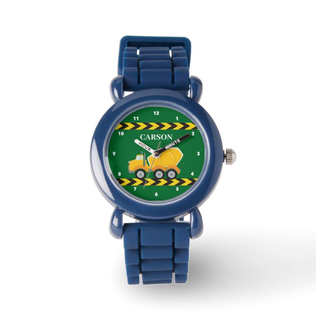 Kids Green Truck Custom Boys Name Watch (Front)