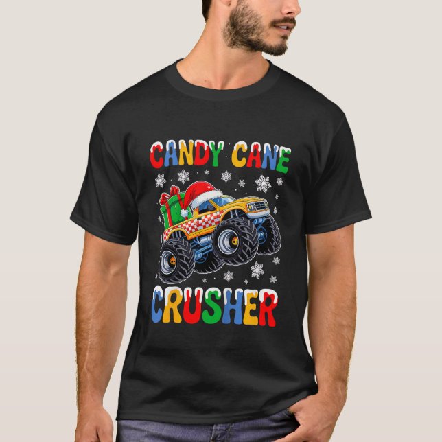 Kids Groovy Christmas Candy Cane Crusher Xmas Mons T-Shirt (Front)