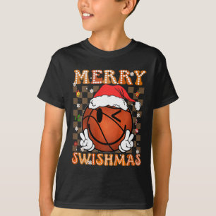 Kids Groovy Merry Swishmas Christmas Xmas Basketba T-Shirt