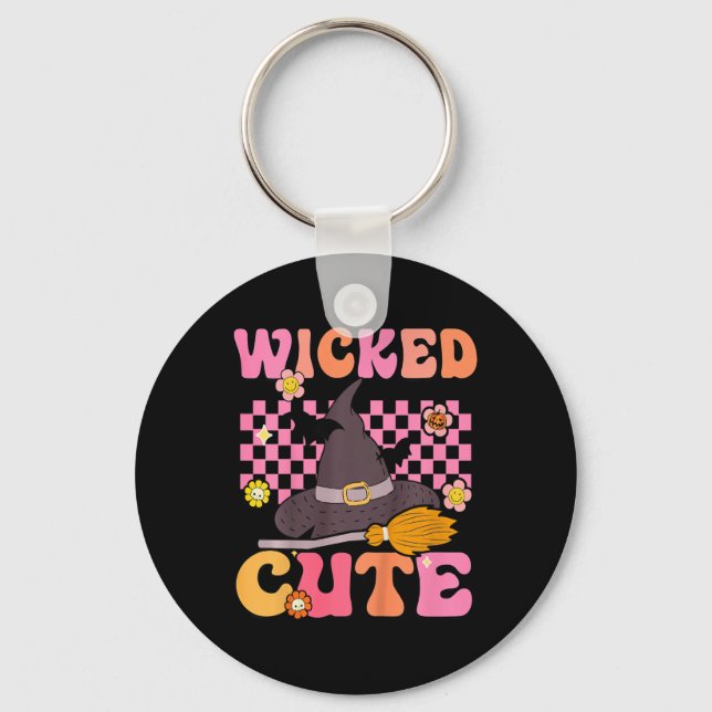 Kids Groovy Wicked Cute Witch Halloween Costume Ki Key Ring (Front)