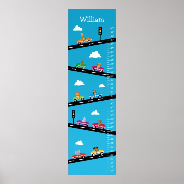 Kids Growth Chart - Animals, Cars and Numbers (Front)
