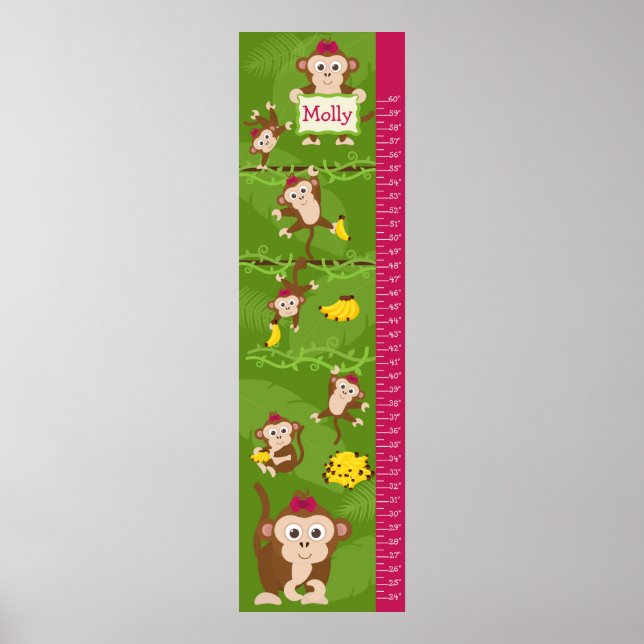 Kids Growth Chart - Girl Monkeys (Front)