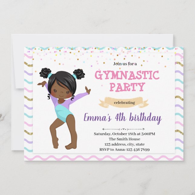 Kids gymnastic dance party invitation (Front)