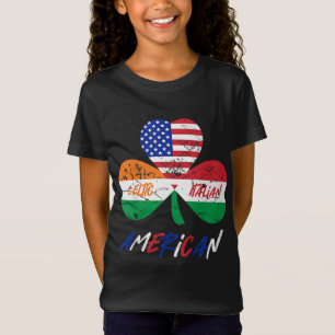 Kids Half Irish Half Italian American Flag Shamroc T-Shirt