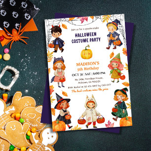 Kids Halloween 5th Birthday Party Costume Pumpkin Invitation
