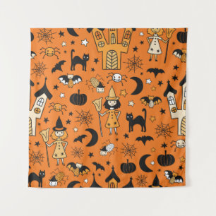 Kids Halloween background. Seamless vintage patter Tapestry