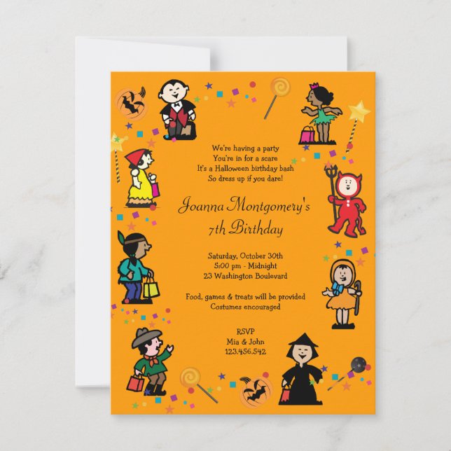 Kid's Halloween Birthday Costume Party Invitation (Front)